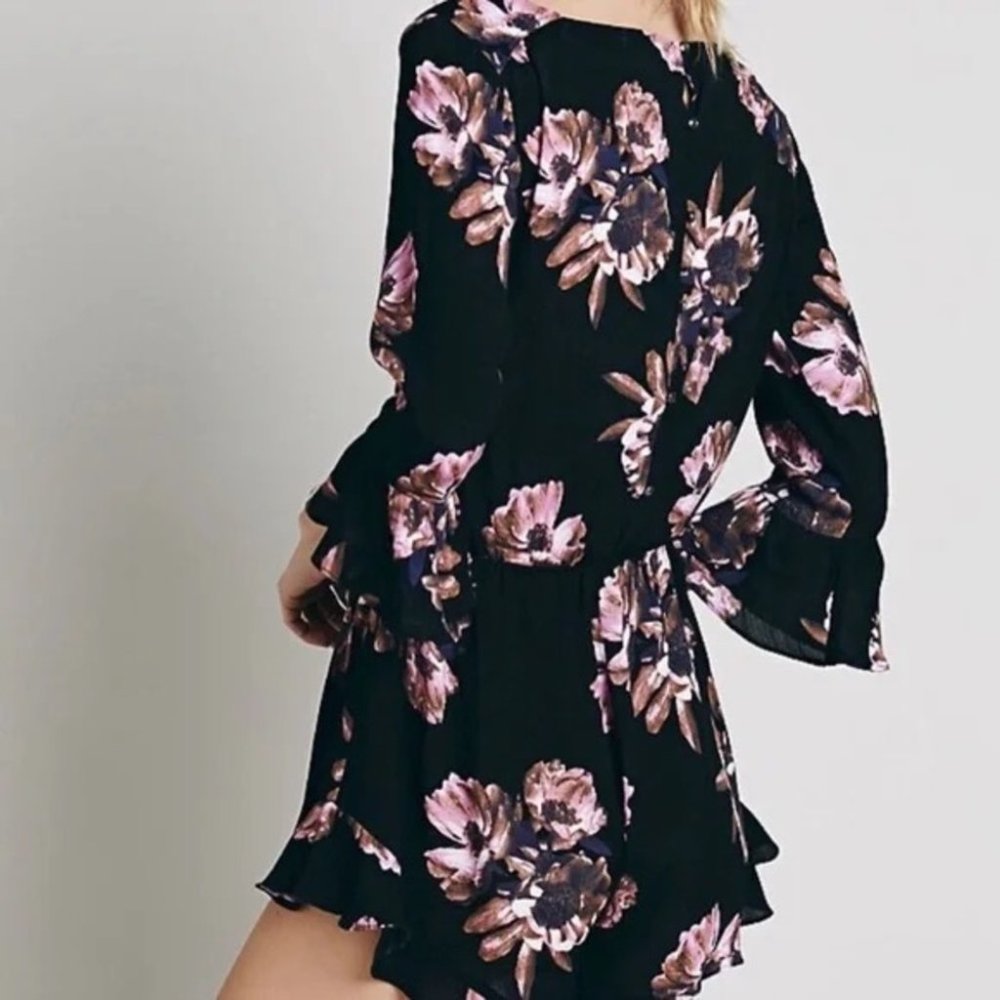 NWT Free People Black with Pink Floral Print Romper Size M